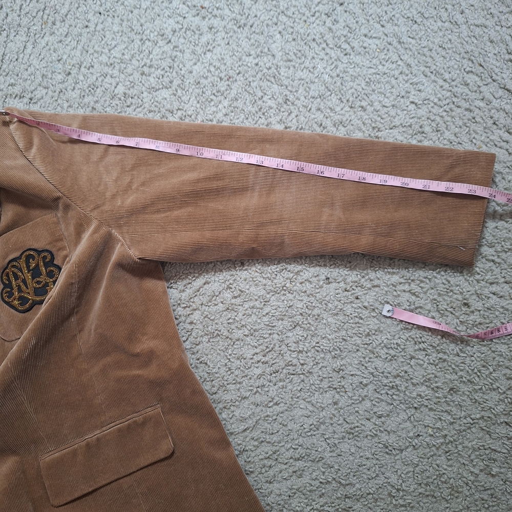 Lauren Ralph Lauren Corduroy Blazer Tan Bullion Crest Patch Sport Coat Size 18W - Picture 7 of 7